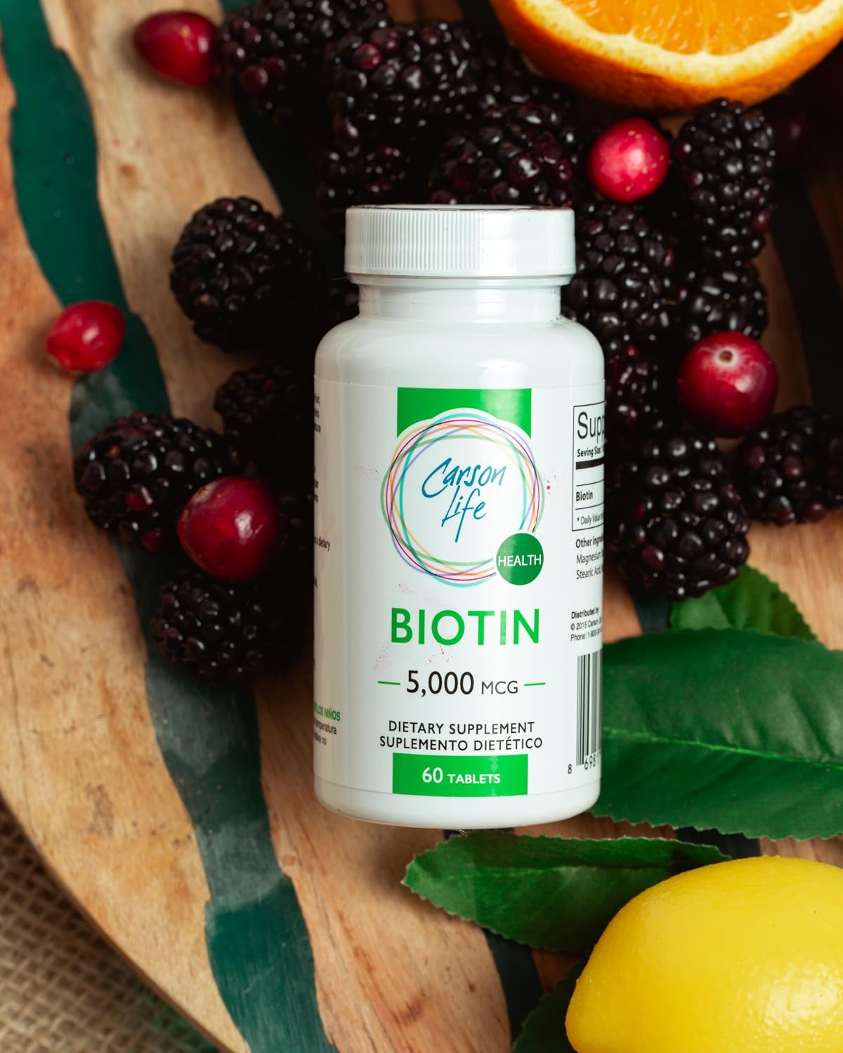 Carson Life Biotin Supplement Tablets for Men and Women, Hair, Skin and Nails Vitamin, Energy Metabolism Support, Unflavoured, 60 Count, Made in USA - görsel 2