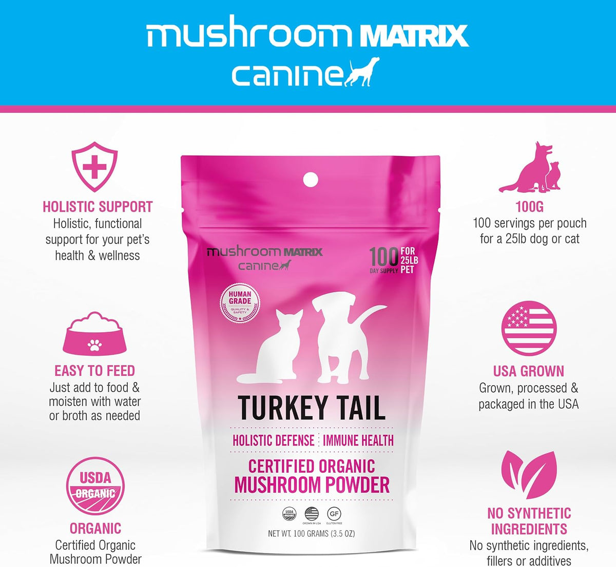 Om Mushroom Matrix Pet Canine Turkey Tail Organic Mushroom Powder – Immune Support for Dogs & Cats (100g) - görsel 3