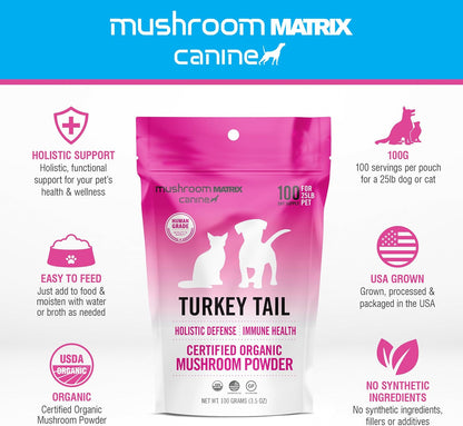 Om Mushroom Matrix Pet Canine Turkey Tail Organic Mushroom Powder – Immune Support for Dogs & Cats (100g)
