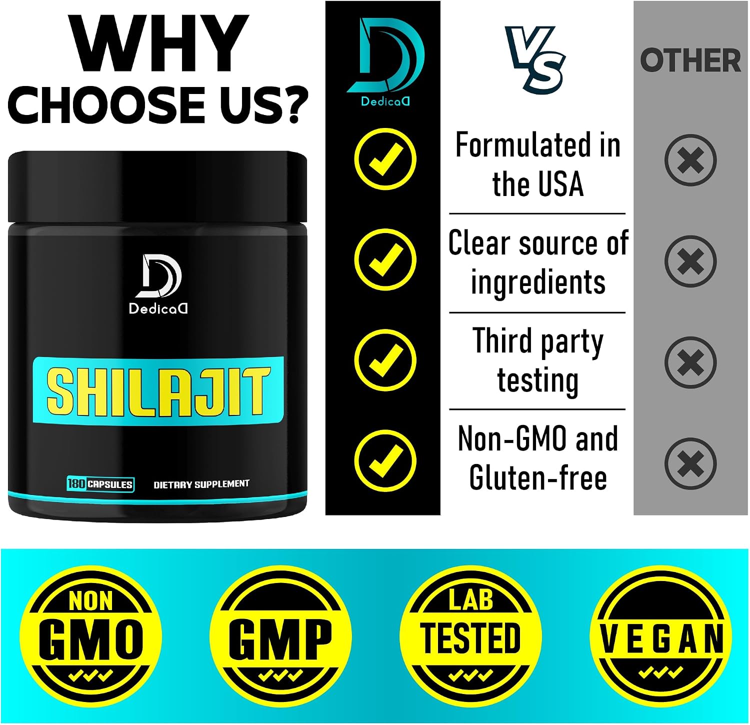 DEDICAD 1000mg Shilajit Capsules - 180 Count - Fulvic Acid & Mineral Supplement - görsel 4