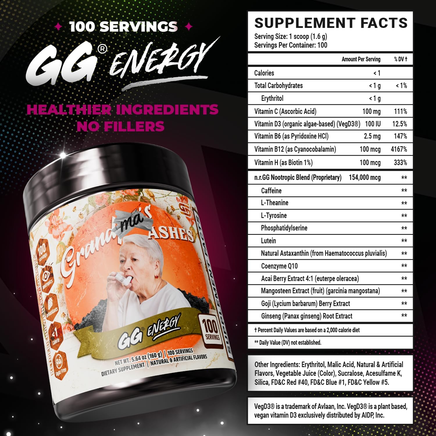 Gamer Supps GG Energy - Grandma's Ashes by Goons (100 Servings) - Keto-Friendly Gaming Energy and Nootropic Blend - görsel 9