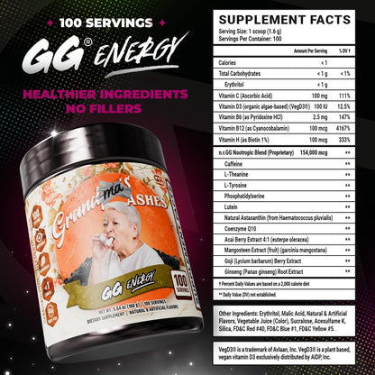 Gamer Supps GG Energy - Grandma's Ashes by Goons (100 Servings) - Keto-Friendly Gaming Energy and Nootropic Blend