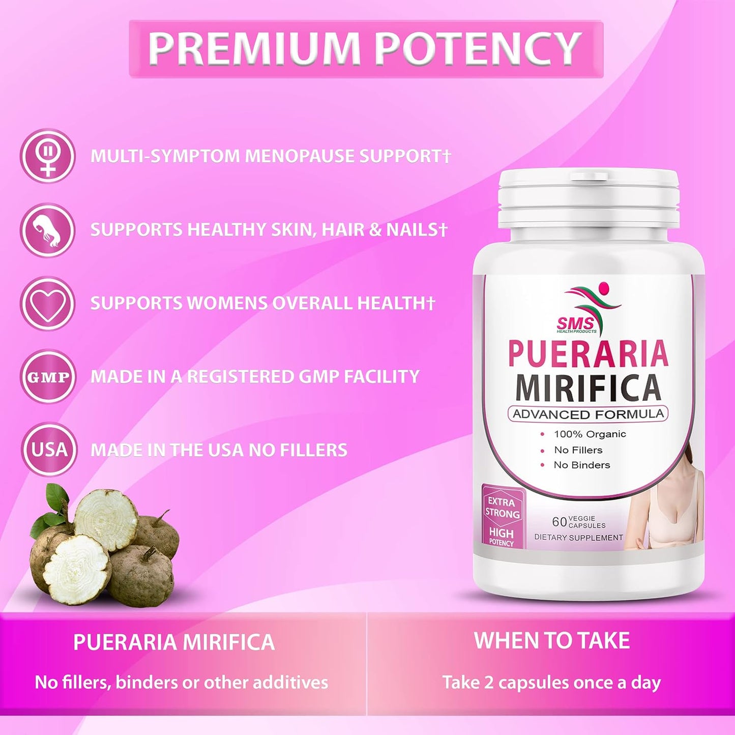 Pueraria Mirifica (Kwao Krua Kao) Supplement Capsules – Pure Root 10:1 Concentrated Extract, Premium Organic, 60 Veggie Capsules - görsel 5