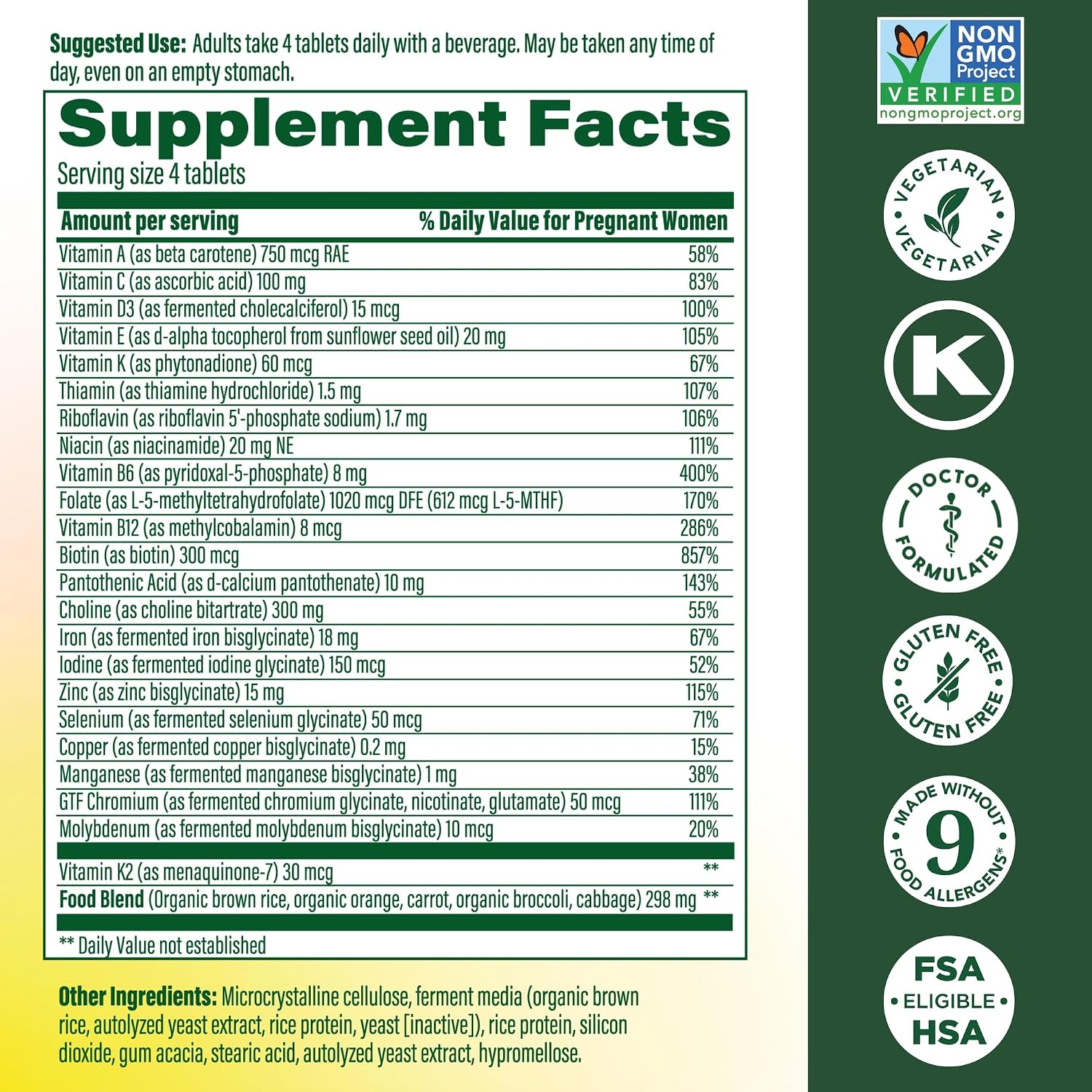 MegaFood Baby & Me 2 Antenatal Multi Minis - Antenatal Vitamins for Women with Choline & Methyl Folate - Gluten-free, Vegetarian, Pre Natal Multivitamin for Women – 120 Minis Tablets, 30 Servings - görsel 2