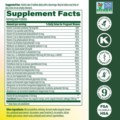 MegaFood Baby & Me 2 Antenatal Multi Minis - Antenatal Vitamins for Women with Choline & Methyl Folate - Gluten-free, Vegetarian, Pre Natal Multivitamin for Women – 120 Minis Tablets, 30 Servings