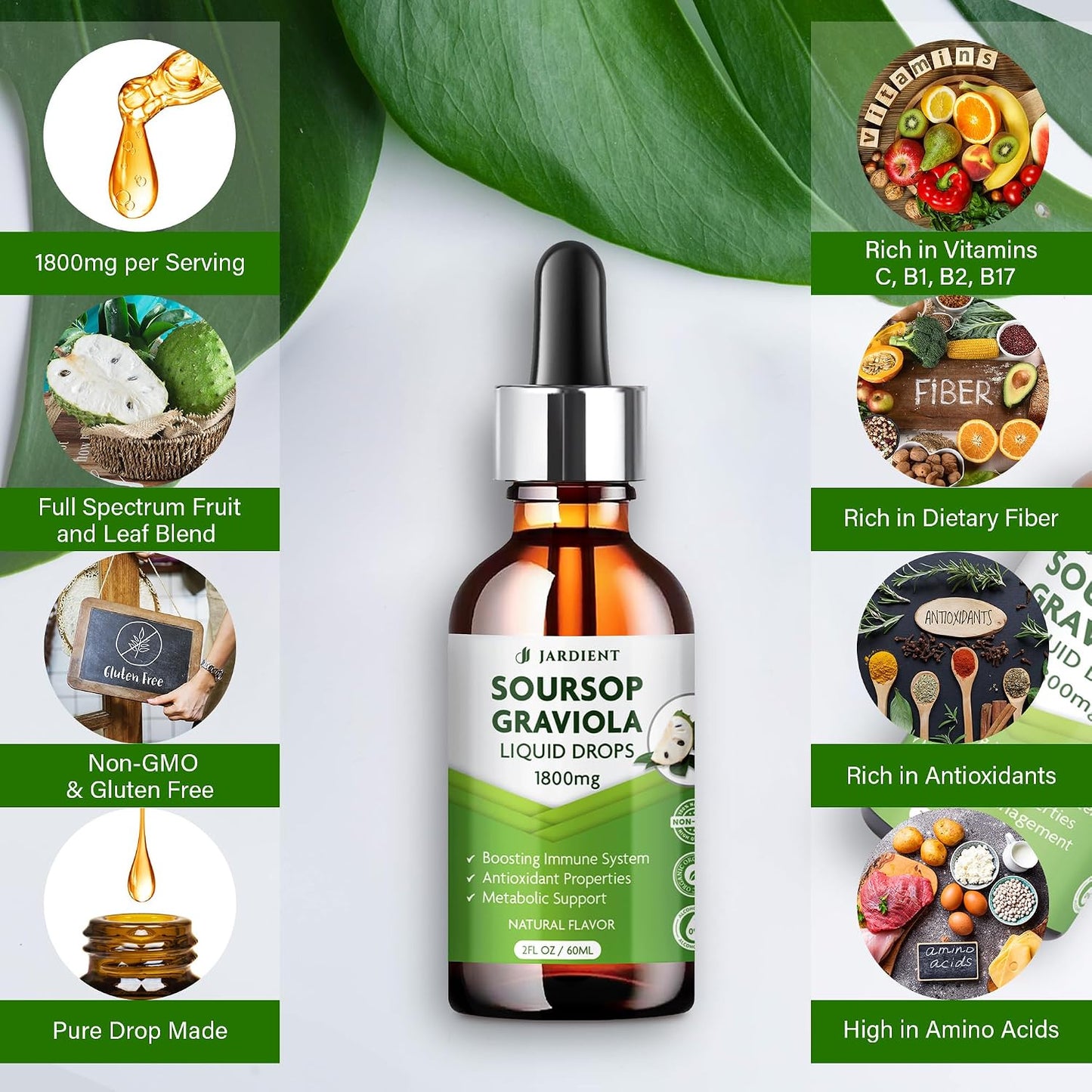 Jardient Soursop Bitters Extract Liquid Oil – Organic Graviola Supplement, 60 ml (2-Pack) - görsel 4