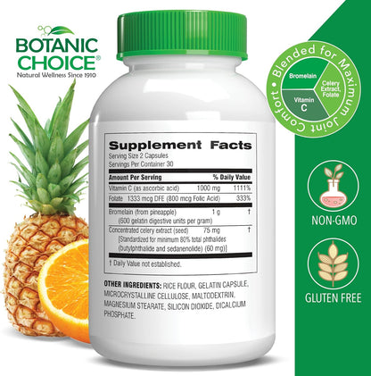 Botanic Choice Uric Acid Complex Foot Joint Support Supplement – Help Soothe Discomfort with Celery Seed and Bromelain - 2 Pack