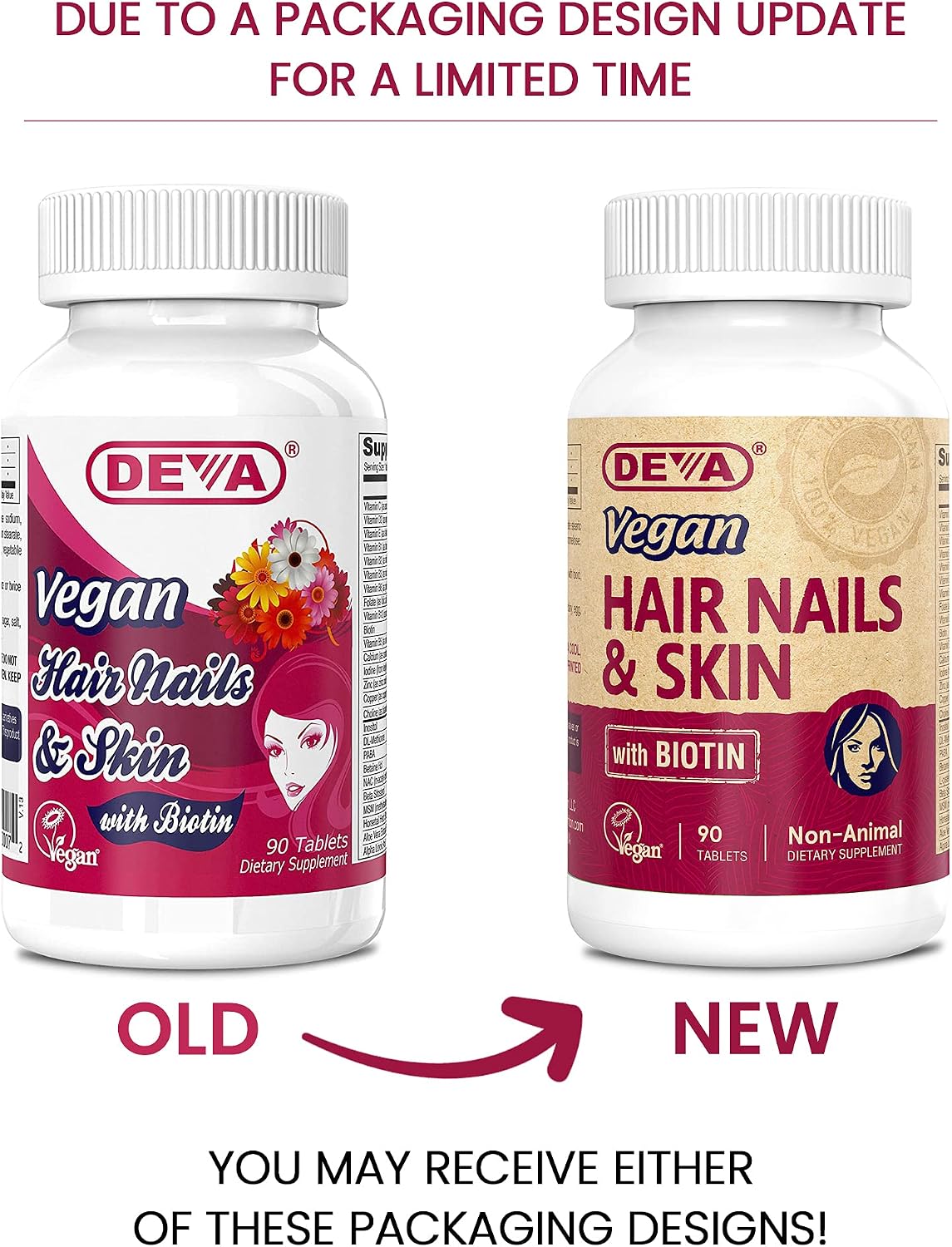 Deva Vegan Vitamins Hair, Nails & Skin Supplement with 500 mcg Biotin - 90 Tablets - görsel 2