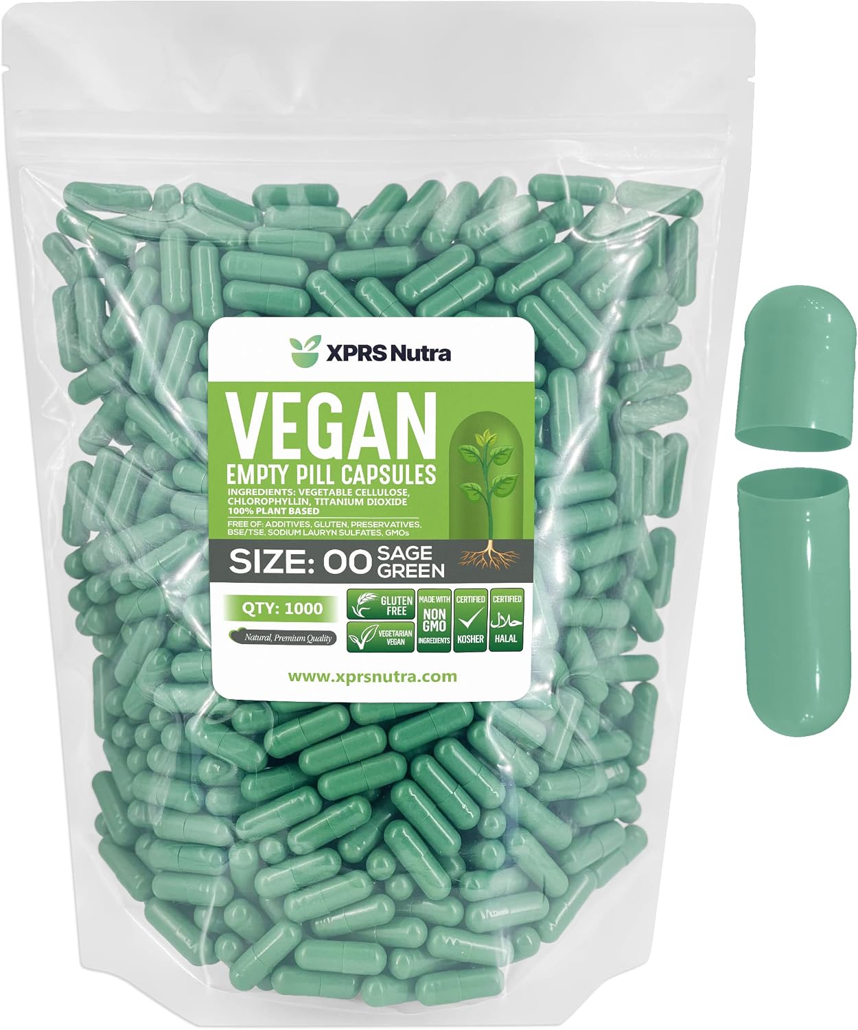 XPRS Nutra Size 00 Empty Vegan Capsules – 1000 Count (Sage Green) - görsel 1