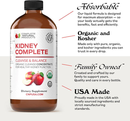 Complete Natural Products Kidney Complete - 16 fl oz (473 ml) Liquid Kidney Support Supplement with Apple Cider Vinegar, Lemon and Organic Chanca Piedra