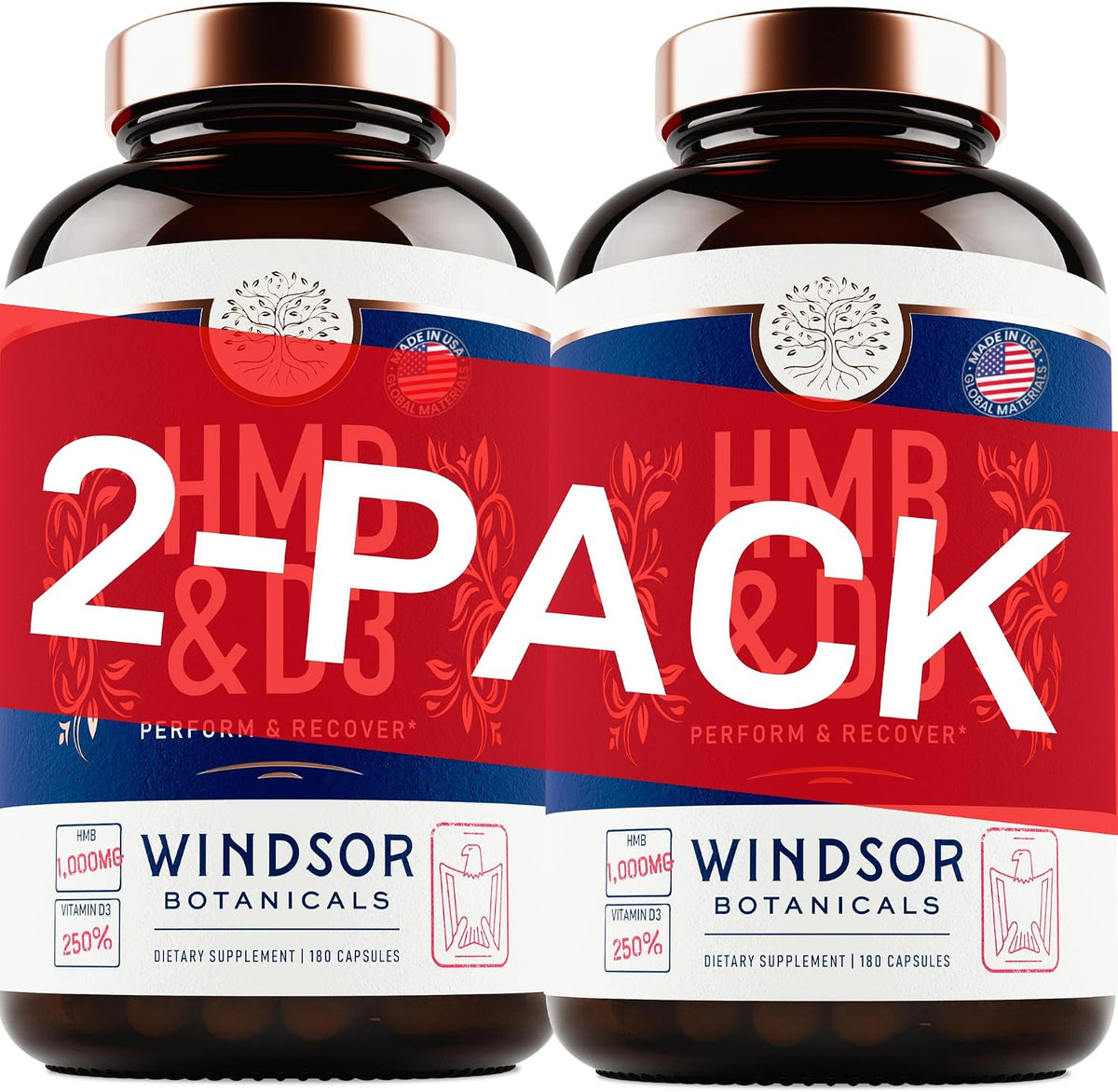 WINDSOR BOTANICALS HMB and Vitamin D3 Supplement – Muscle Growth & Recovery – 360 Capsules - görsel 1