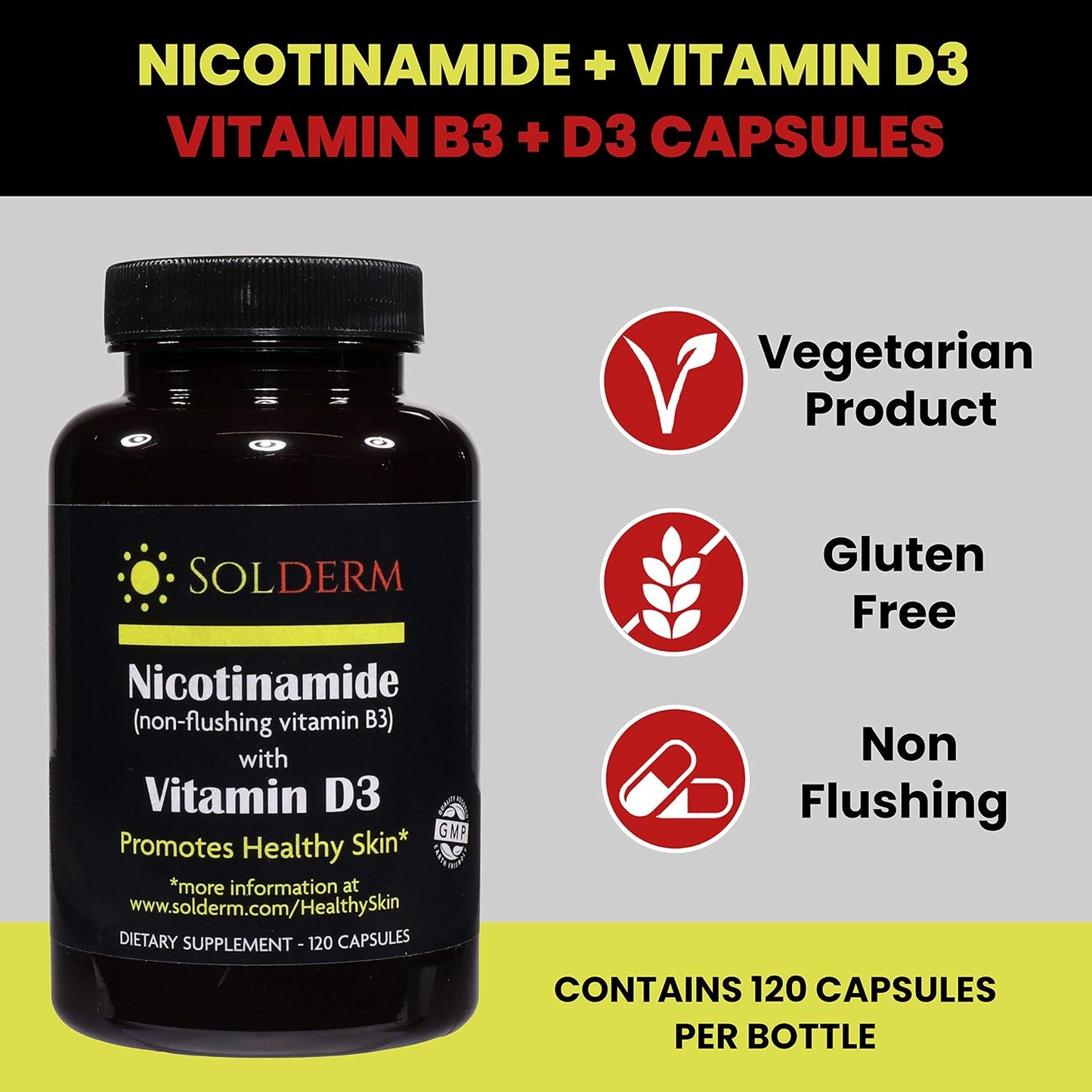Nicotinamide Non-Flushing Vitamin B3 and D3 Supplement | 120 Capsules | 500mg - görsel 2