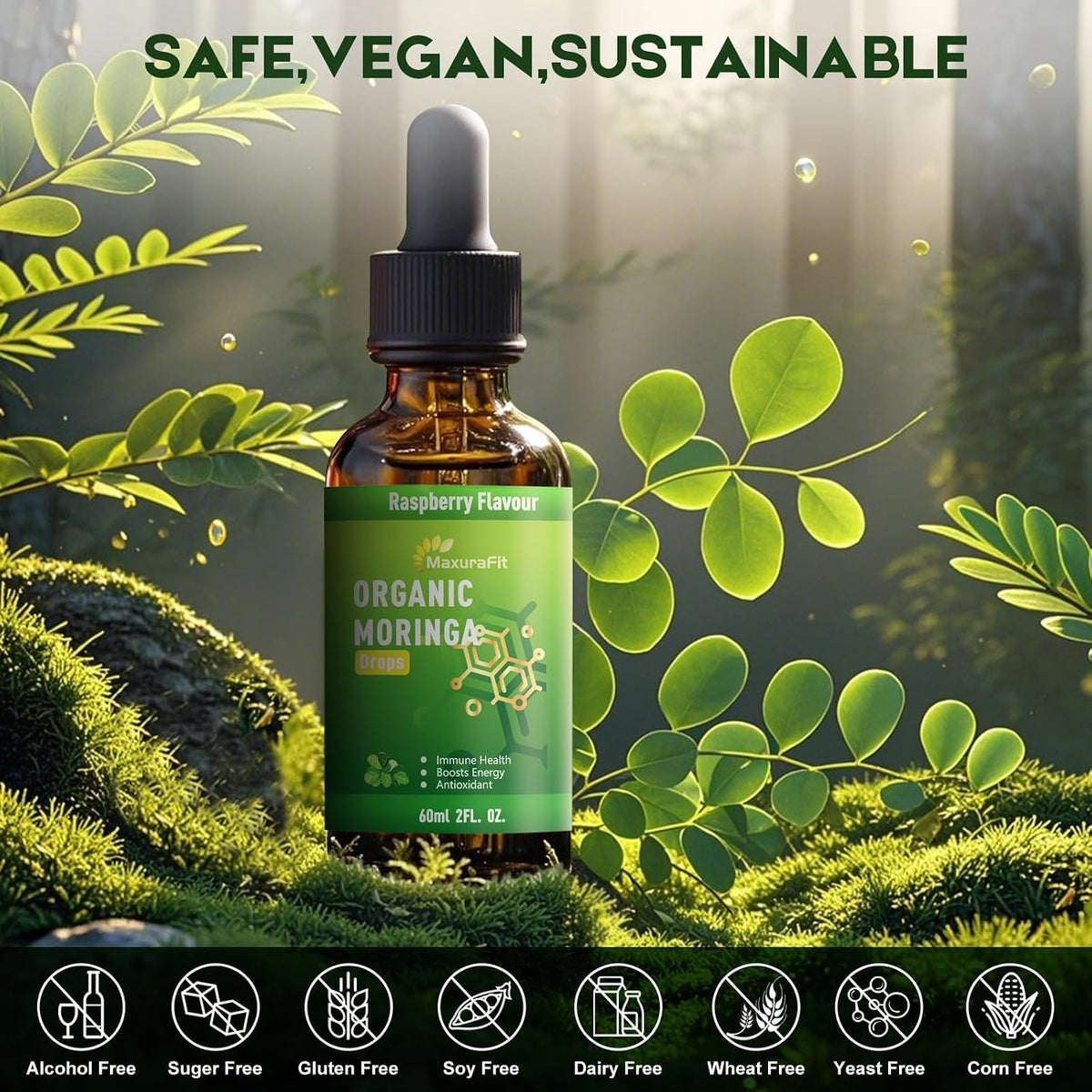 Moringa Leaf Drops with Vitamin C | Immune Support & Energy | Vegan Herbal Supplement (60 ml) - görsel 4