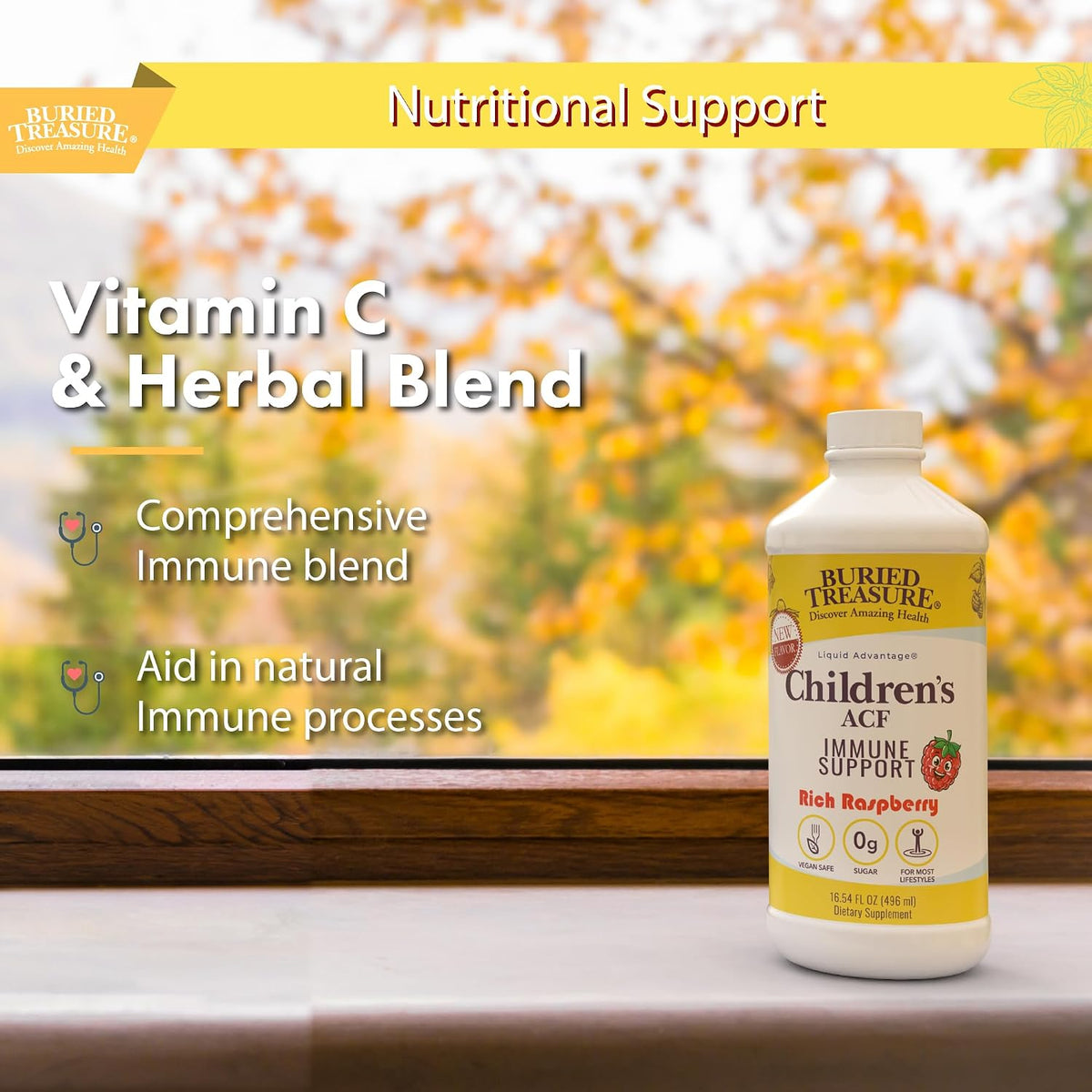 Buried Treasure Children's ACF Liquid Immune Support - Elderberry & Echinacea - Raspberry - Sugar Free - 473 ml - görsel 6