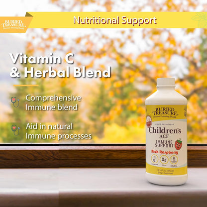 Buried Treasure Children's ACF Liquid Immune Support - Elderberry & Echinacea - Raspberry - Sugar Free - 473 ml