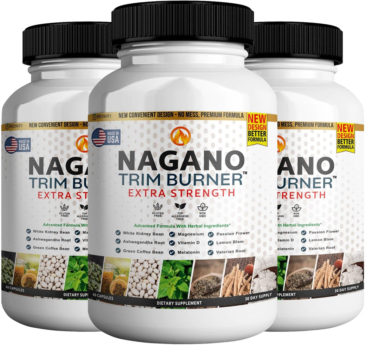 Nagano Trim Burner Powerful Formula - Anabolic Recovery & Natural Sleep Aid with Magnesium and Ashwagandha (3 Bottles) - görsel 1