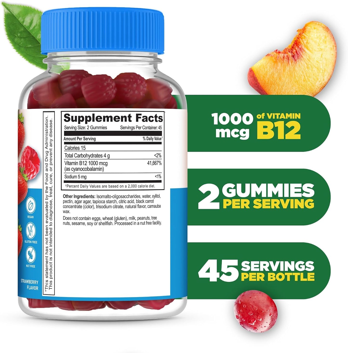 Lifeable Sugar Free Vitamin B12 Gummies - 1000 mcg - Strawberry Flavour - 90 Gummies - görsel 2