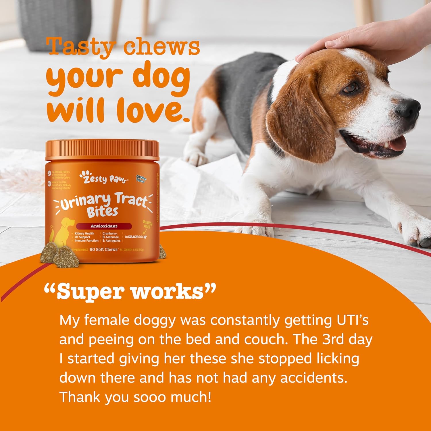 Zesty Paws Cranberry Supplement for Dogs – Urinary Tract Support Chews, Chicken Flavour, 90 Count - görsel 6