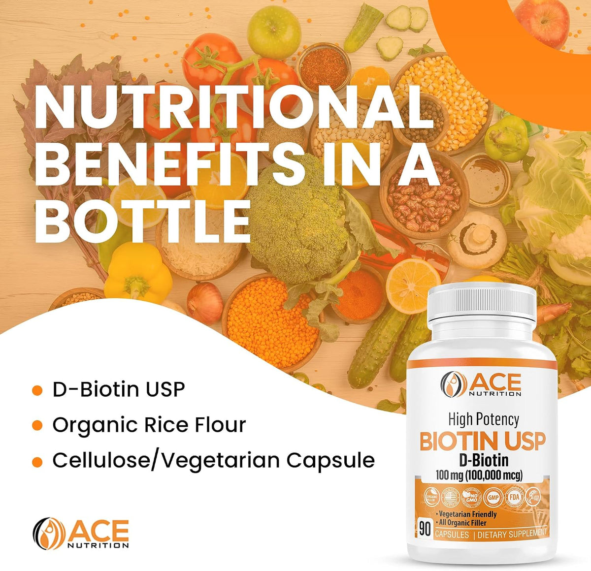 ACE NUTRITION High Potency Biotin 100mg (100,000mcg) - 3 Bottles - görsel 5