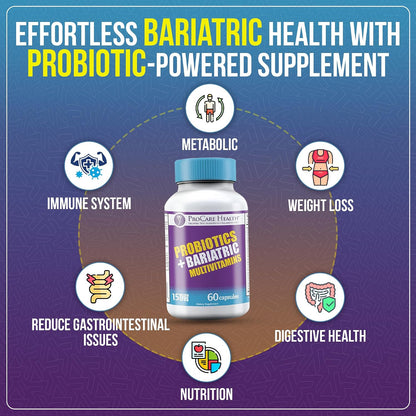 ProCare Health Probiotic Bariatric Multivitamin with Iron 45mg - 15 Billion CFU Probiotic, Fast-Dissolving Vegetable Capsules