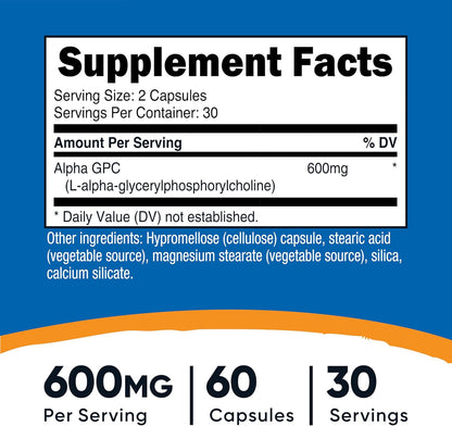 Nutricost Alpha GPC 600mg, 60 Vegetarian Capsules