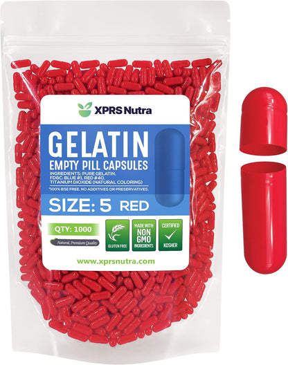 XPRS Nutra Size 5 Empty Capsules - 500 Count Very Small Empty Gelatine Capsules for DIY Supplement Filling (Multi Colour)