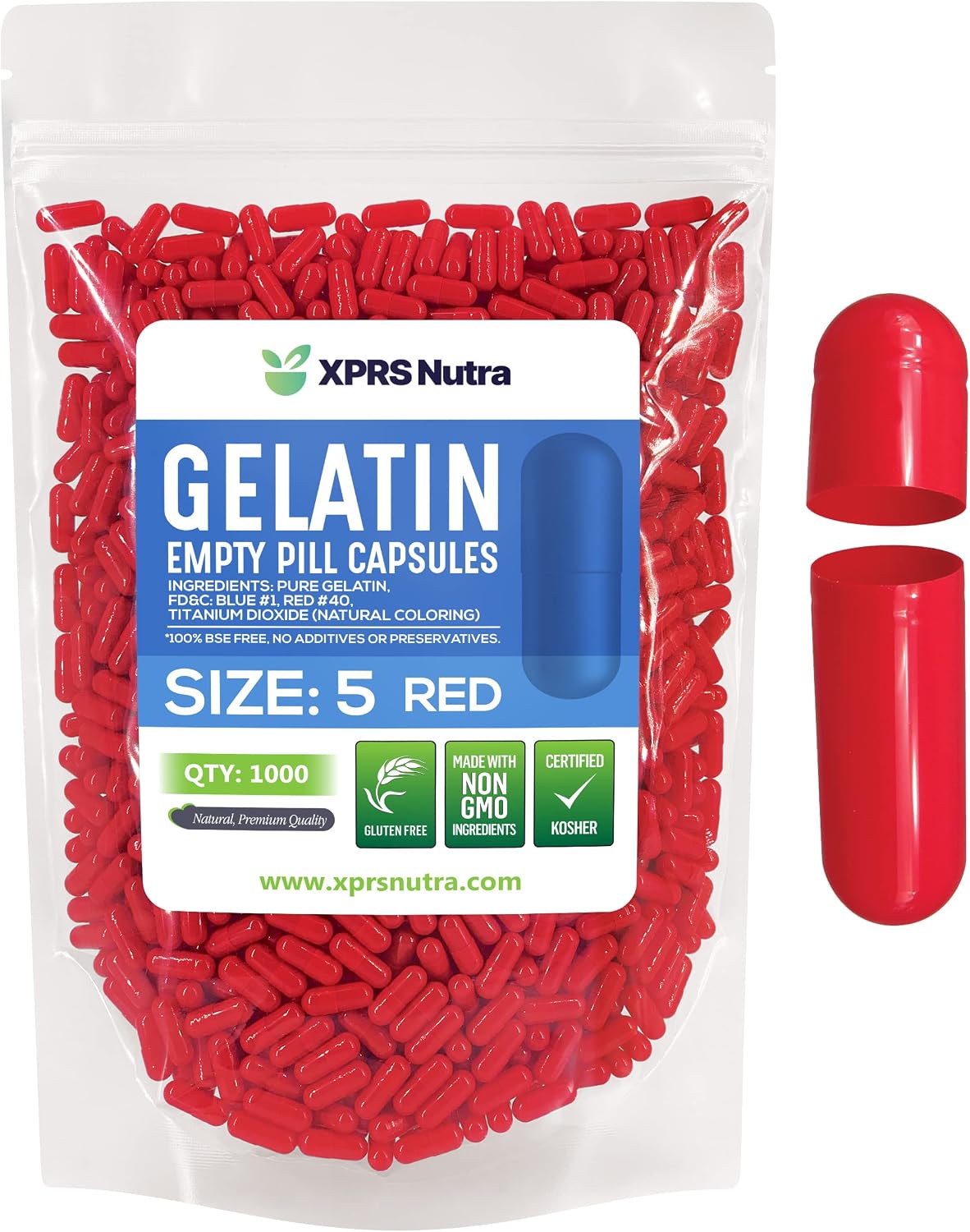 XPRS Nutra Size 5 Empty Capsules - 500 Count Very Small Empty Gelatine Capsules for DIY Supplement Filling (Orange) - görsel 7