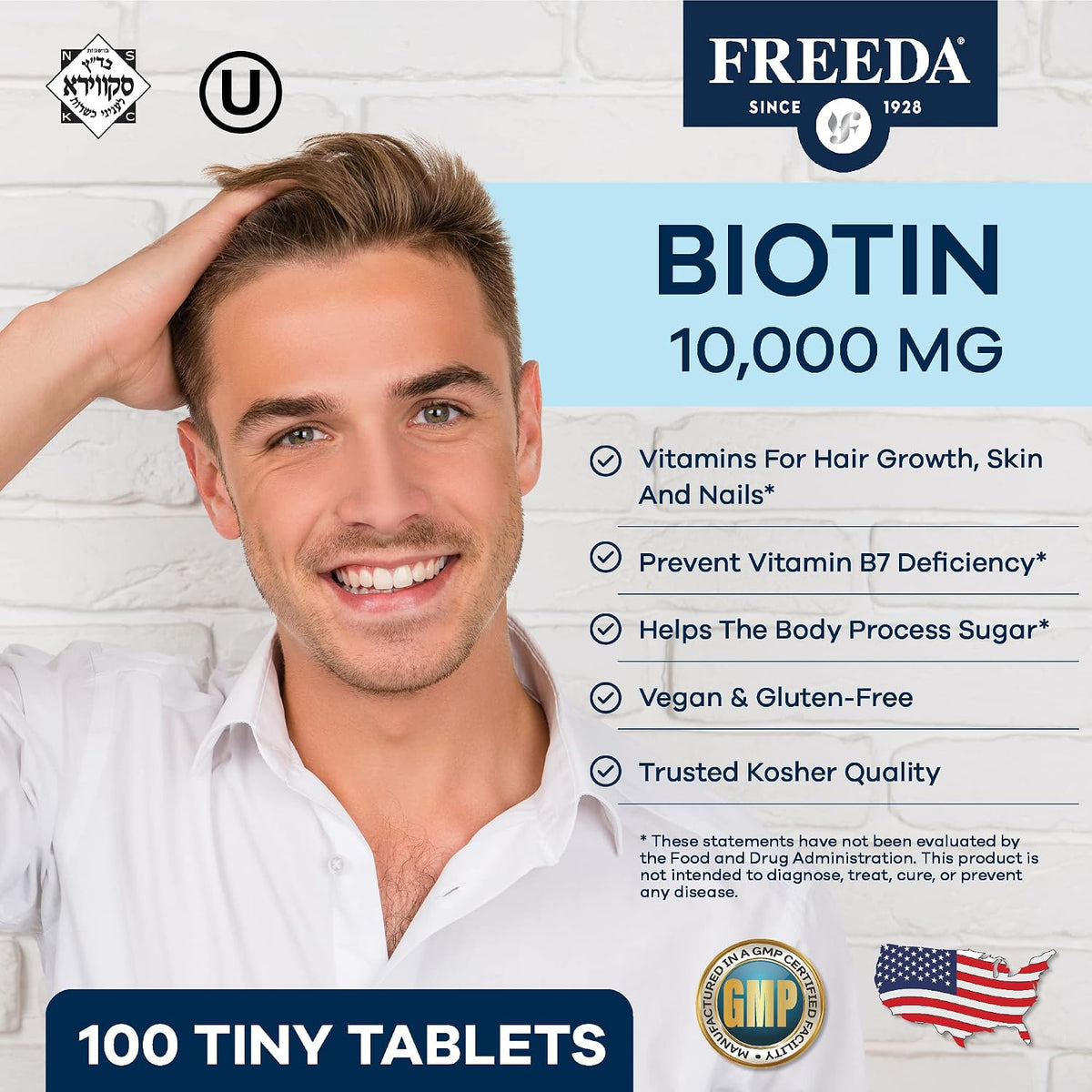FREEDA Biotin 10,000 mcg – Hair, Skin & Nails Support – Tiny Tablets - görsel 2