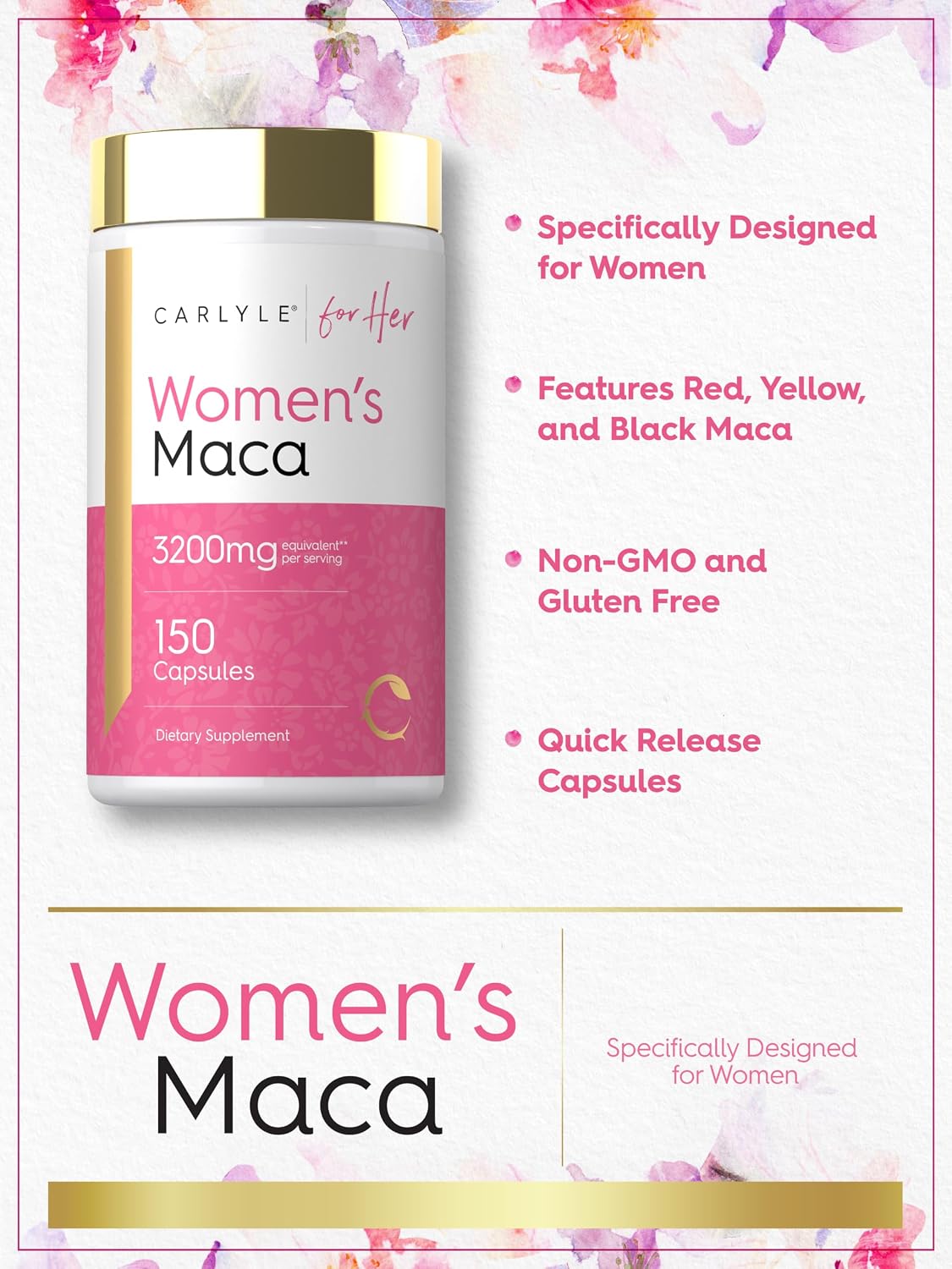 Carlyle Maca Root Capsules for Women | 150 Capsules | Non-GM, Gluten-free Supplement | For Her - görsel 4