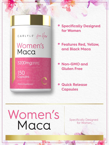 Carlyle Maca Root Capsules for Women | 150 Capsules | Non-GM, Gluten-free Supplement | For Her