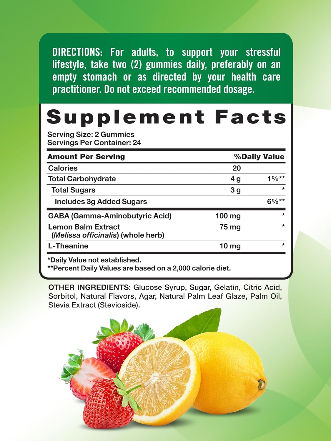 Nature's Truth Stress Relief Gummies for Adults - with GABA, L-Theanine, and Lemon Balm - Lemon Strawberry Flavour - Non-GMO & Gluten-free - görsel 2