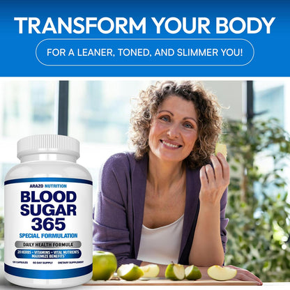 Arazo Nutrition Blood Sugar 365 Supplement – Supports Normal Energy Levels, 120 Capsules (60-Day Supply)