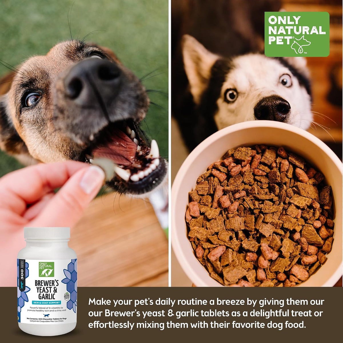 Only Natural Pet Brewer's Yeast & Garlic Chewables for Dogs - All-Natural Flea & Tick Prevention - Fortified with B Vitamins - 300 Chewable Tablets (3 Pack) - görsel 3