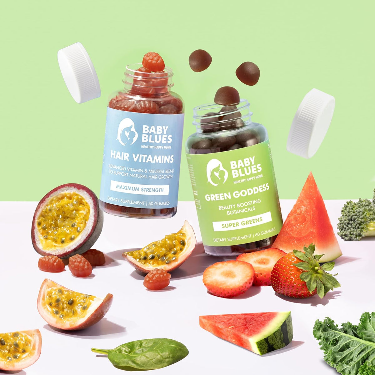 Baby Blues Grow and Glow Beauty Bundle for Mum: Postpartum Hair Vitamins & Superfood Gummies, 2 Pack (60 Count Each) – Image 2