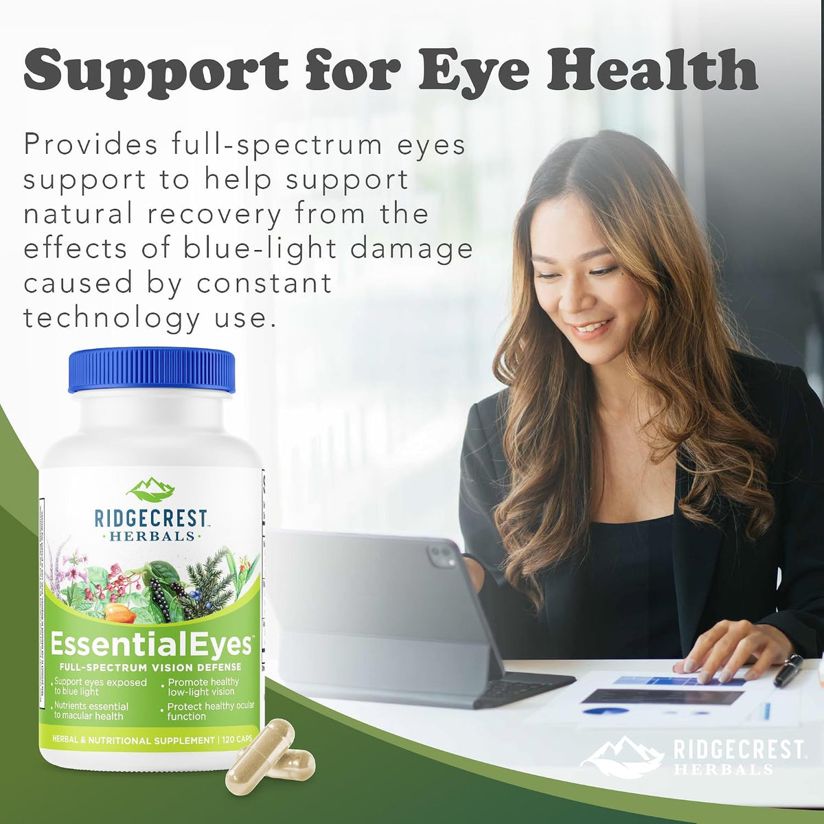 Ridgecrest Herbals EssentialEyes – Natural Eye Vitamin Supplement with Lutein, Zeaxanthin, and Bilberry Extract (120 Vegan Capsules) - görsel 6