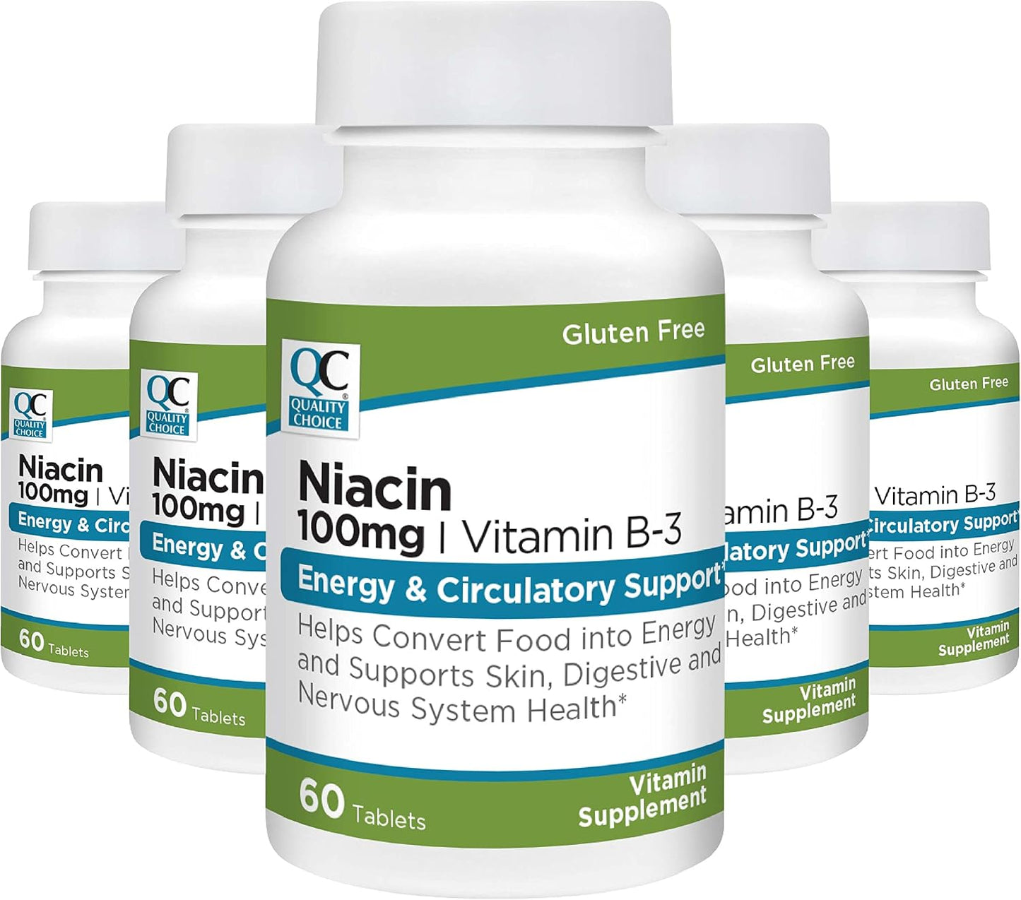 Quality Choice Niacin (Vitamin B3) 100 mg – Energy & Nervous System Support – 5 Pack (60 Tablets Each) - görsel 1