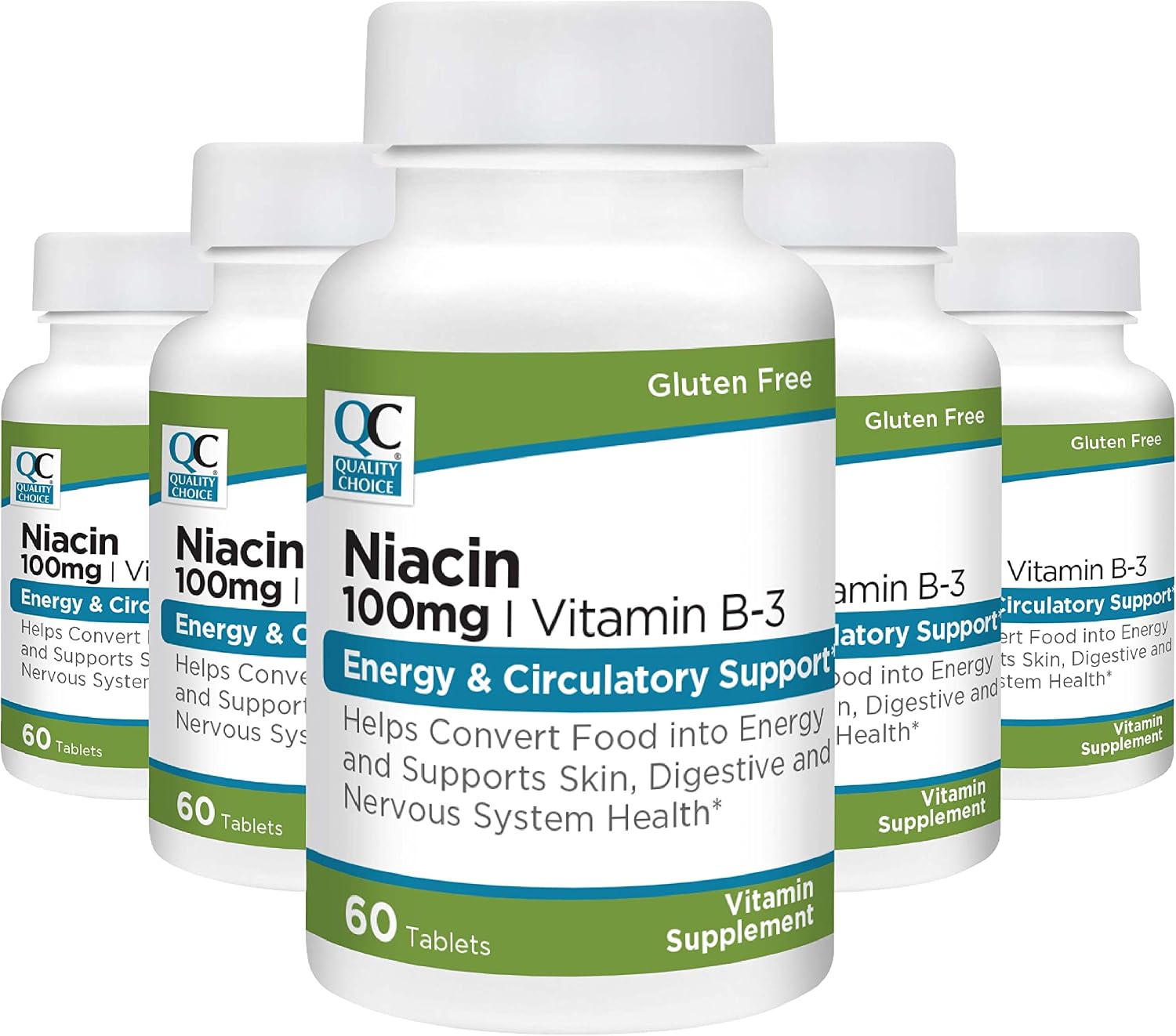 Quality Choice Niacin (Vitamin B3) 100 mg – Energy & Nervous System Support – 5 Pack (60 Tablets Each) - görsel 1