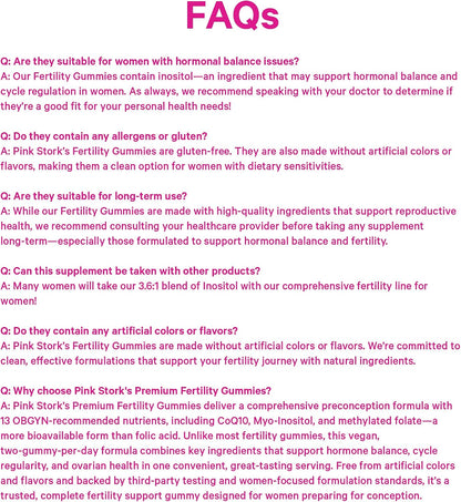 Pink Stork Fertility Gummies for Women – 60 Gummies | OBGYN-Formulated with CoQ10, Myo-Inositol & Methylated Folate