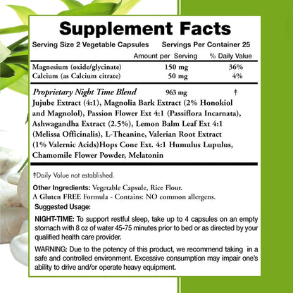 All Natural Night-Time MuscleRelax Formula – Over 1,500mg Strength Relaxer with Magnesium Glycinate – Gluten-free – 50 Capsules