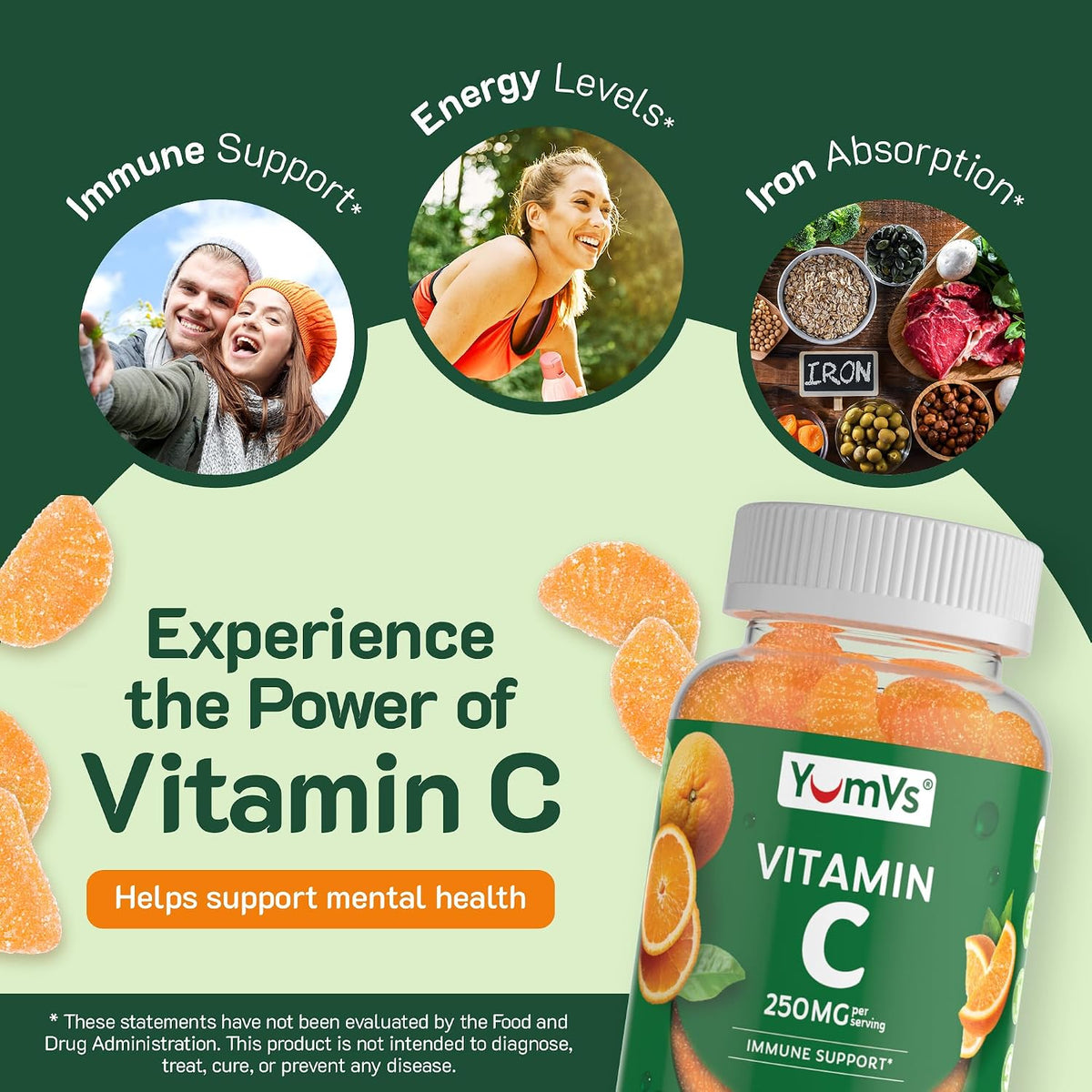 YumVs Vitamin C Gummies for Adults – 250 mg Orange Flavoured – 200 Count (2 Pack) - görsel 5