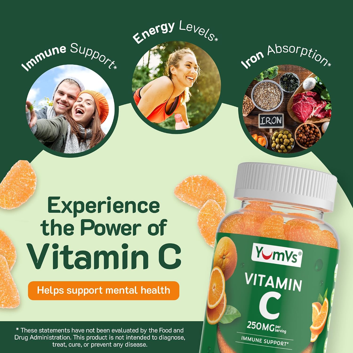 YumVs Vitamin C Gummies for Adults – 250 mg Orange Flavoured – 200 Count (2 Pack) - görsel 5