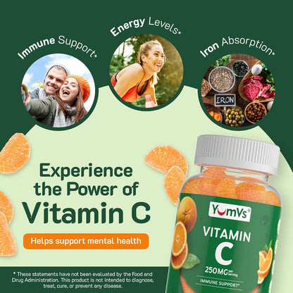 YumVs Vitamin C Gummies for Adults – 250 mg Orange Flavoured – 200 Count (2 Pack)
