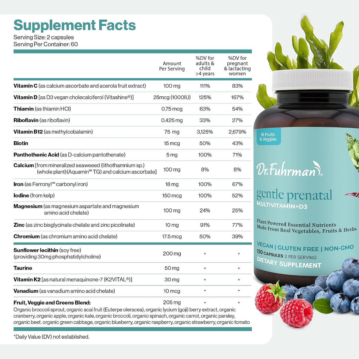 Dr. Fuhrman Prenatal Vitamins for Women - Doctor-Formulated with Natural Folate, B12, Choline & Iodine - 120 Capsules - görsel 5