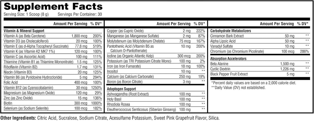 Metabolic Nutrition Vitagen, Vitamin Adaptogen Complex, 240 g, Health and Wellness Solution (Sweet Pink Grapefruit) - görsel 2