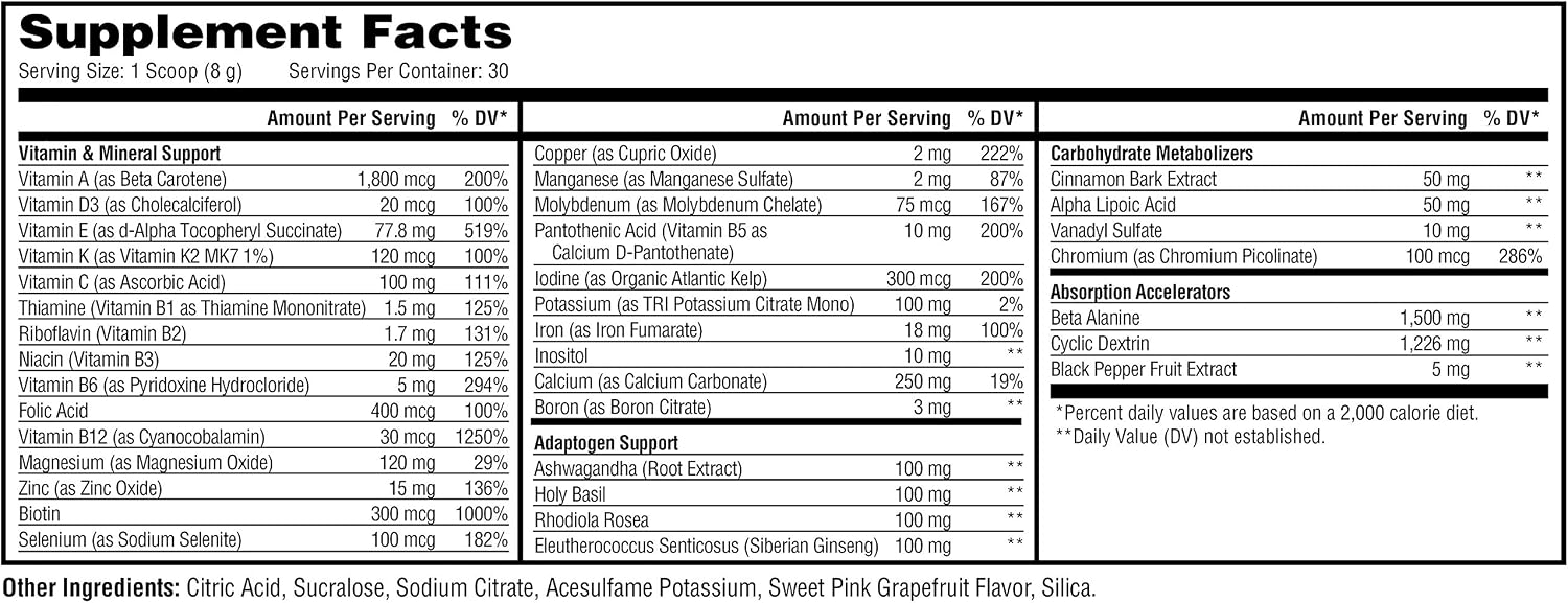 Metabolic Nutrition Vitagen, Vitamin Adaptogen Complex, 240 g, Health and Wellness Solution (Sweet Pink Grapefruit) - görsel 2
