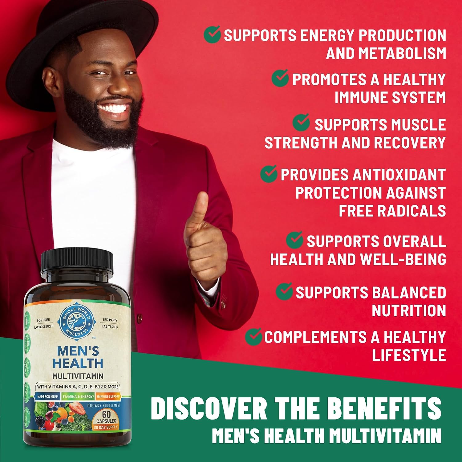 Whole World Wellness Men's Daily Multivitamin Multimineral Supplement - Energy, Focus and Stamina - görsel 4