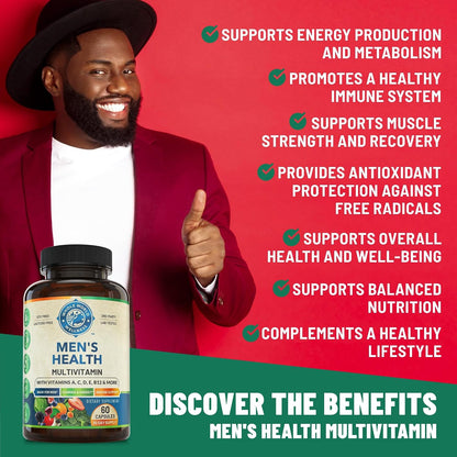 Whole World Wellness Men's Daily Multivitamin Multimineral Supplement - Energy, Focus and Stamina