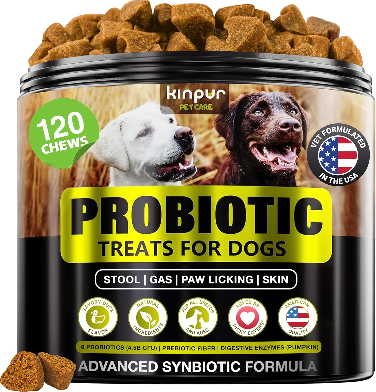 Dog Probiotics Chews – 4 Billion CFU, 6 Strains + Colostrum & Digestive Enzymes – Duck Flavour – 120 Chews - görsel 1
