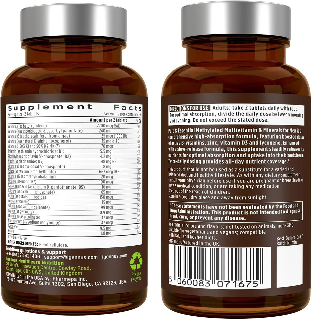 Igennus Methylated Multivitamin for Men – 22 Active Nutrients, 60 Tablets - görsel 8