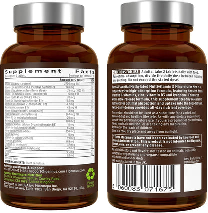 Igennus Methylated Multivitamin for Men – 22 Active Nutrients, 60 Tablets
